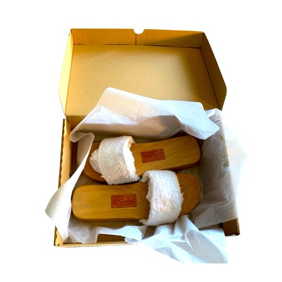 PRATESI Wooden White Terry Clog Slides - Picture 2 of 12